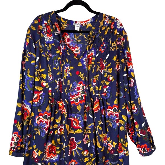Old Navy Dress Women's Size XL Floral Print Pintuck Long Sleeve Sheath Tassels - Picture 3 of 12